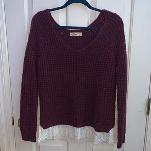 Hollister burgundy sweater with lace trim bottom